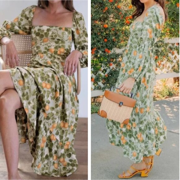 Reformation Dresses & Skirts - Reformation Mica Midi Dress Sz4 Orange Grove Green Long Sleeve Party Cocktail